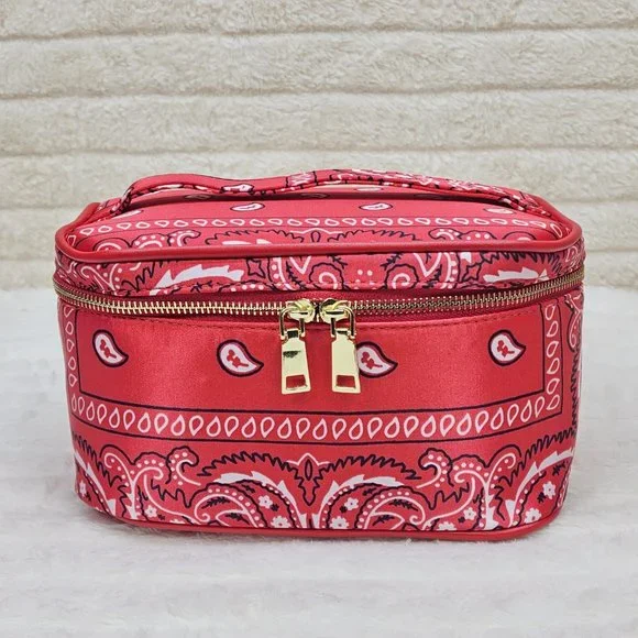 Blue Or Black Bandana Hard Case Make - Up Bag Purse Set of 3 per color - Picture 5 of 16